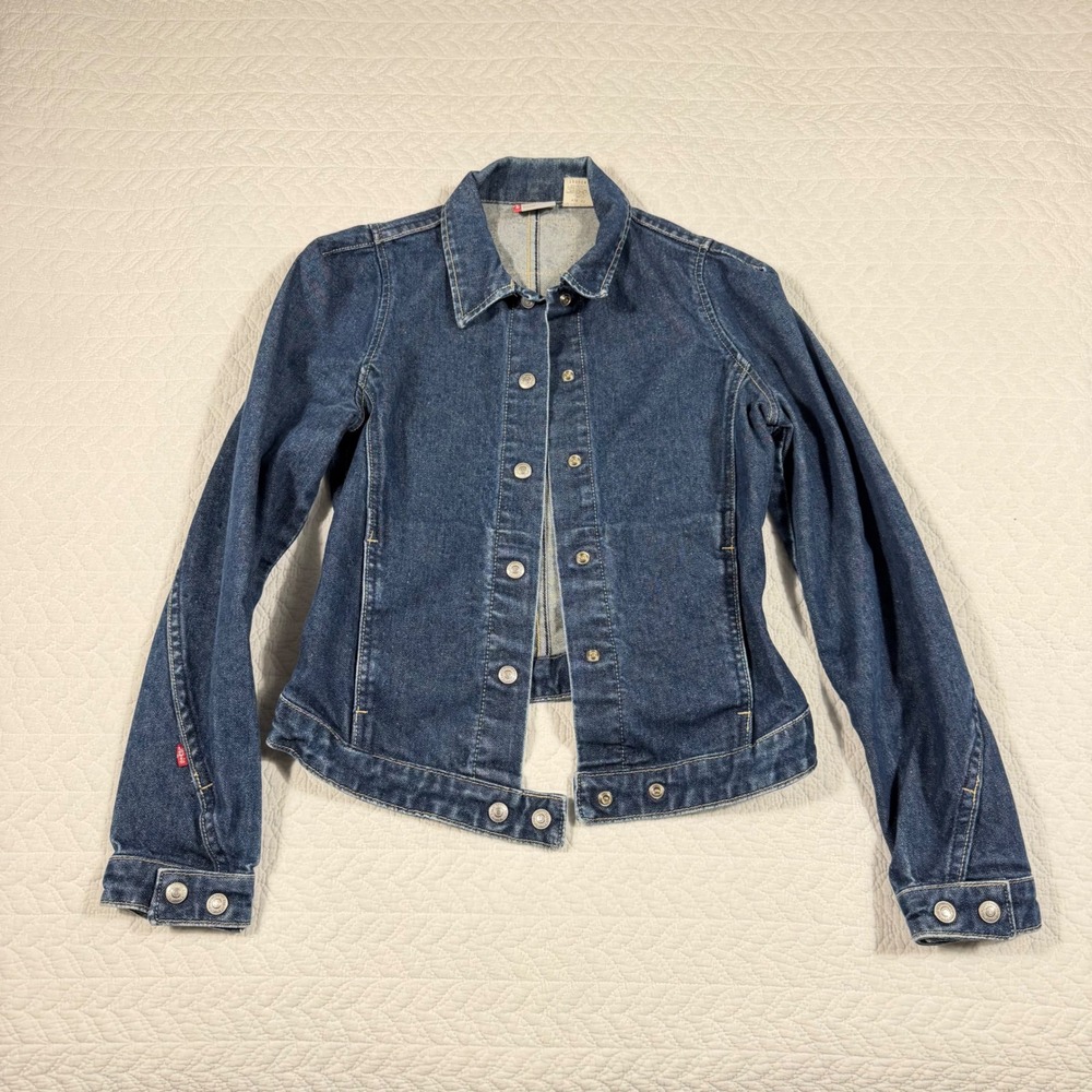 Vtg Levis Engineered Jeans Womens M (Fit S) Denim Jacket '02 Y2K Dark Wash EUC
